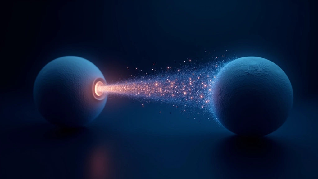 Animatieframe met visuele metafoor van informatieflow weergegeven als stromende deeltjes tussen twee punten