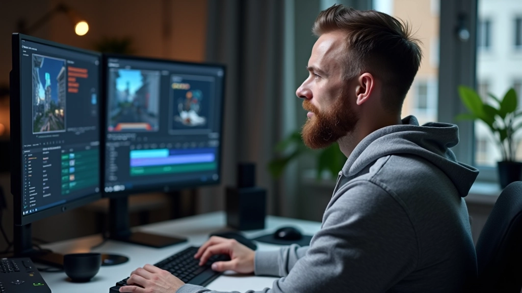 Animator werkend aan timing en keyframes in motion graphics software op dubbele monitoren