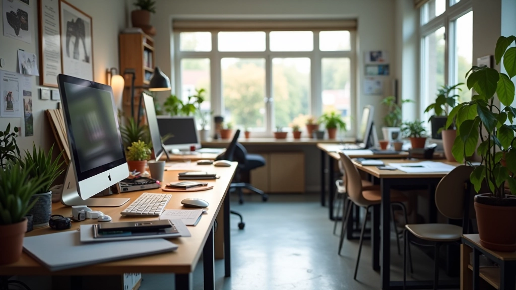 Team van animators en designers in professionele studio werkomgeving met inspiratiematerialen