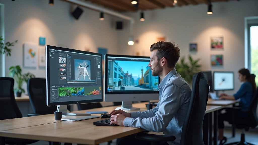 Animatie studio met professionals aan het werk met motion graphics software
