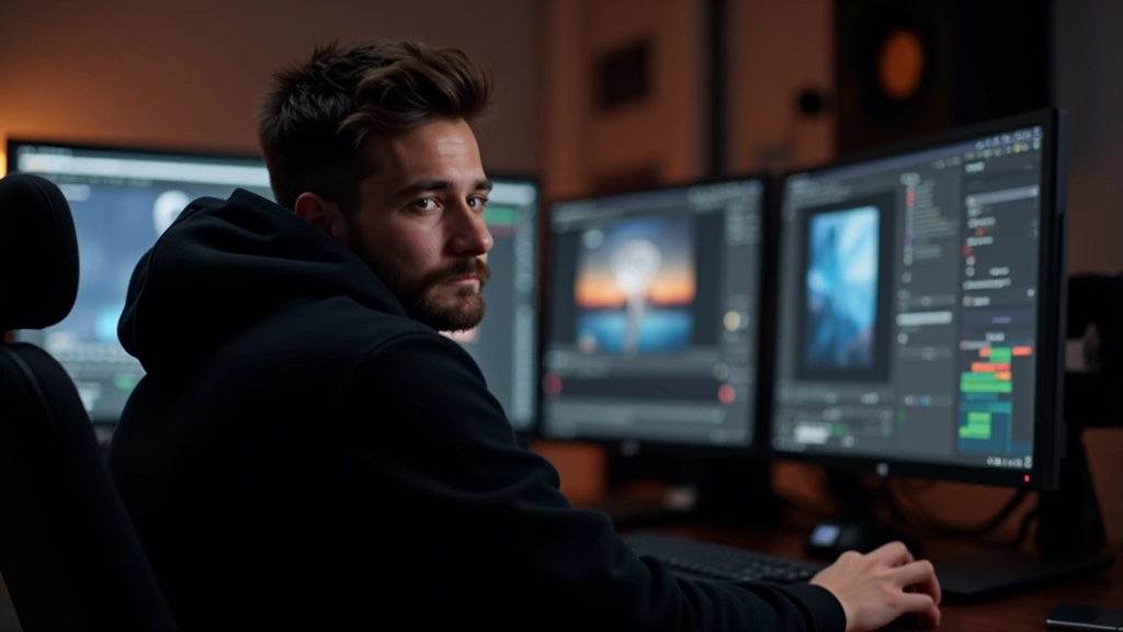 Animator aan het werk met motion graphics, verschillende lagen zichtbaar in timeline
