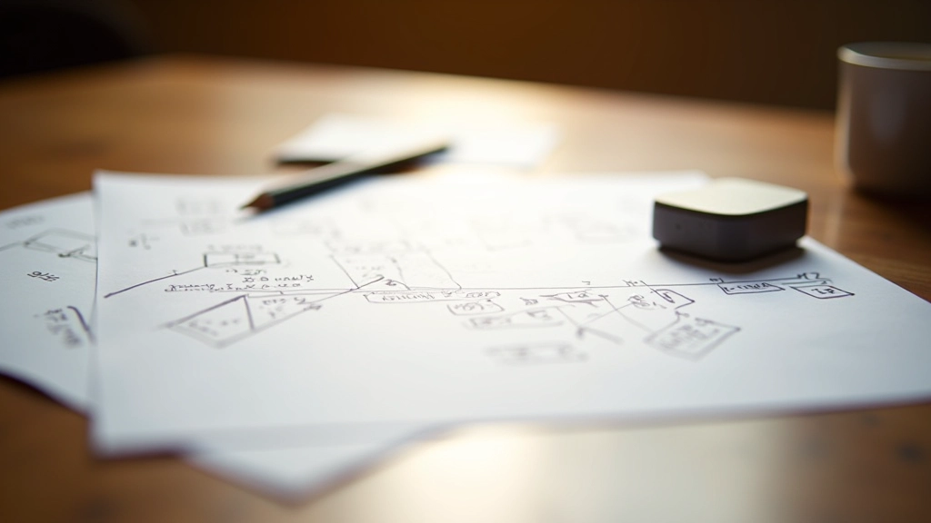 Storyboard met pijlen en timing aantekeningen die flow van animatie tonen